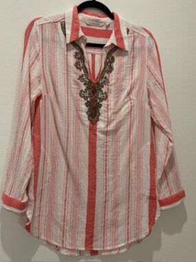 Soft Surroundings 100% Cotten, Beaded Tunic Size Small NWOT